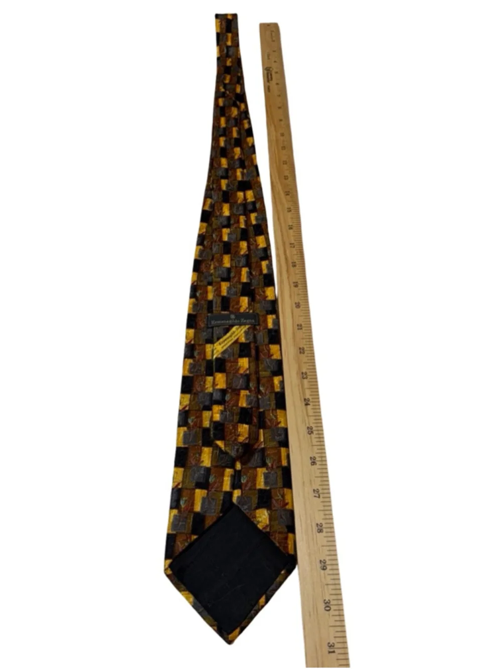 Ermenegildo Zegna Silk Tie Gold Brown Geometric Floral Made in Italy Luxury